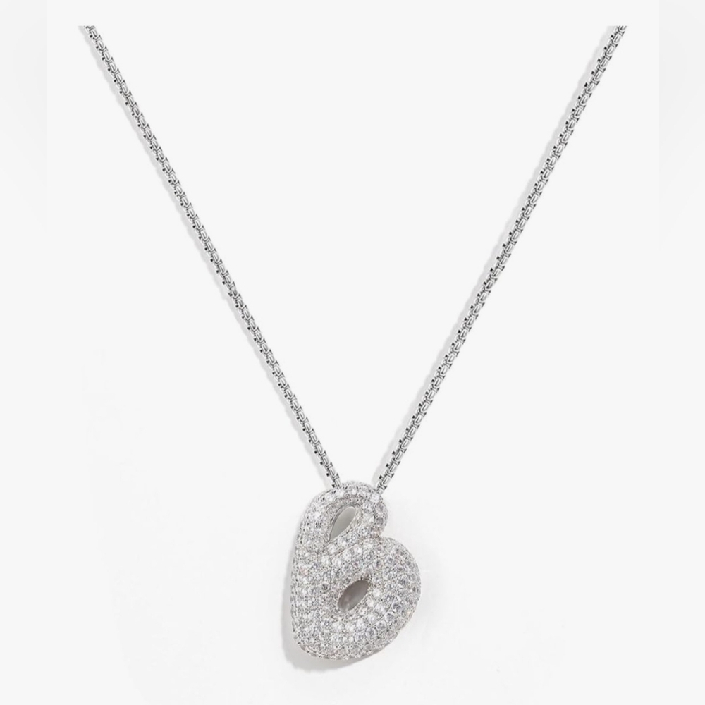Bubble Letter Necklace 14K Gold Plated Box Chain Necklace Pave CZ Gift for Women